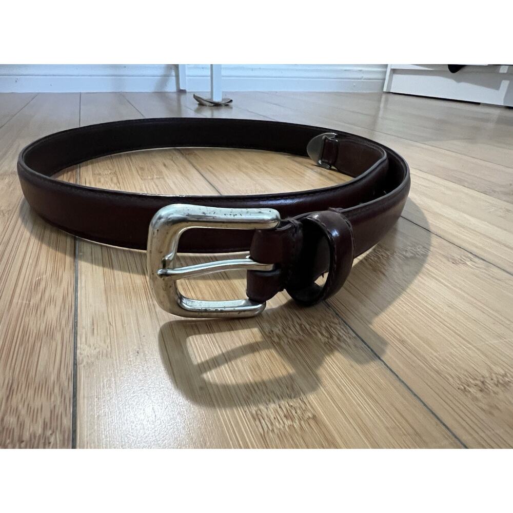 Nautica Casual Brown Genuine Leather Belt 38 Silver Tone Brass Buckle